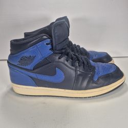 Air Jordan 1 Men Size 10.5 Retro Mid Obsidian Royal Blue Black 554724-412 Fair Condition 