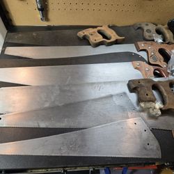 Vintage Disston Hand Saw Restoration Lot – 3 Complete + 7 Blades + 5 Handles