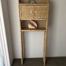Rattan Over Toilet Cabinet w/ 2 Door Shelf. 70” H. x 24” W. x 9” D. 