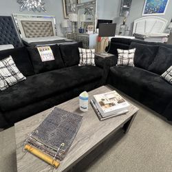 Black Sofa & Loveseat $1299🖤 Easy Purchase Available ✅