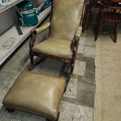 Leather Goose Arm Rocker With Stool
