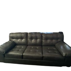 Gray  Leather  Pull-Out Convertible Queen Sleeper Sofa 