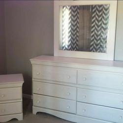 White Dresser With Mirror And Night Stand