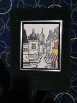 Painting by jean Benet 1950's mid-century French city street oil painting on canvas frames. Very good condition
