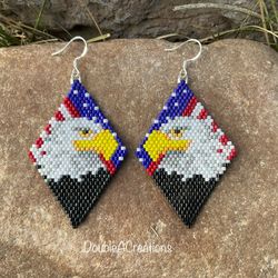 Patriotic Eagles Beaded Earrings, New, Handmade By Me