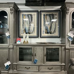 Antique Gray  Entertainment Center with Lighted Piers