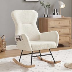 NEW IN BOX Modern Accent Rocking Chair Teddy Fabric White Ivory Baby Nursery