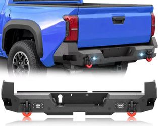 for Tacoma Pickup Truck Rear Bumper Compatible with 2024 2025 Toyota Tacoma 4th Gen with LED Lights,