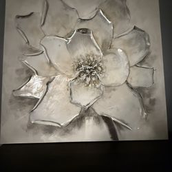 3D Silver White Floral Wall Art 32x32in