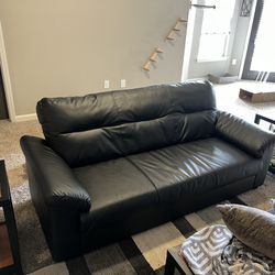 IKEA Black Leather Coach Sofa