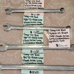 Snap-On 12 point SAE Flank Drive Long Combination Wrenches