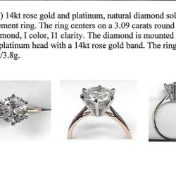 3.09 Carat Round Brilliant Cut, Natural Diamond Solitaire Engagement Ring