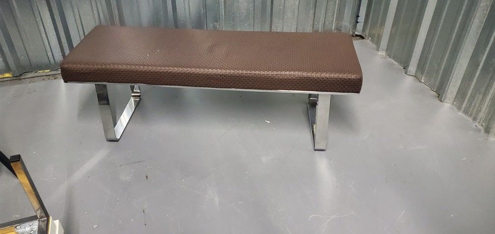 Leather Mid Century Italian Leather Bench