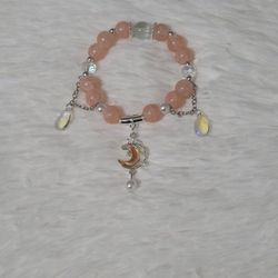 Glass Beaded Stretch Bracelet With Charms, NWOT 