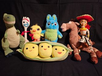 Disney and Pixar Toy Story character plush toys.