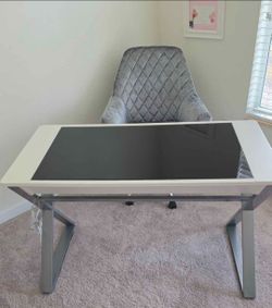 White Desk with Glass Top - Home Office, Study, or Vanity (Fully Assembled
