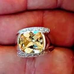 New 925.Silver Yellow Sapphire with Diamond Chips Ring 