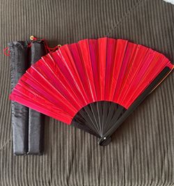2 pk Metallic Folding Hand Fan with Carrying Pouch