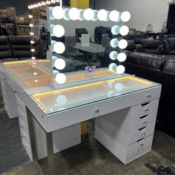Makeup Vanity And LED Mirror With Bluetooth Speaker 