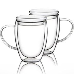 12 Oz Double Walled Glass Coffee Mugs, 2 Packs Clear Coffee