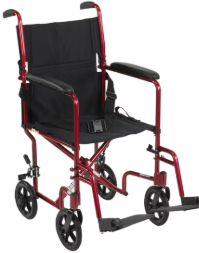 Drive Medical Lightweight Expedition Transport Wheelchair with Hand Brakes, 19" Seat Red