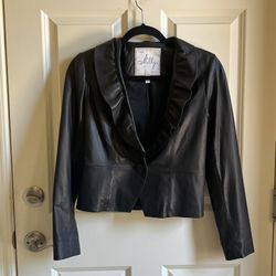 Milly Lambskin Leather Ruffled Jacket 