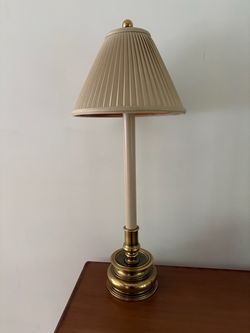 VINTAGE STIFFEL BRASS CANDLESTICK BUFFET LAMP (PAIR)
