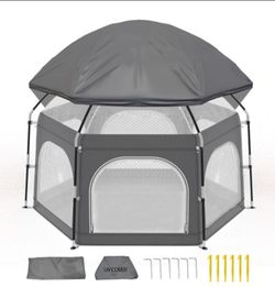 G taleco Gear Baby Playpen with Canopy, grey