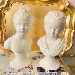Vintage 1960s 9” H Victorian Boy and Girl Busts - Pair