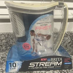 NEW Brita STREAM Water Filter Pitcher + 3 Filters 