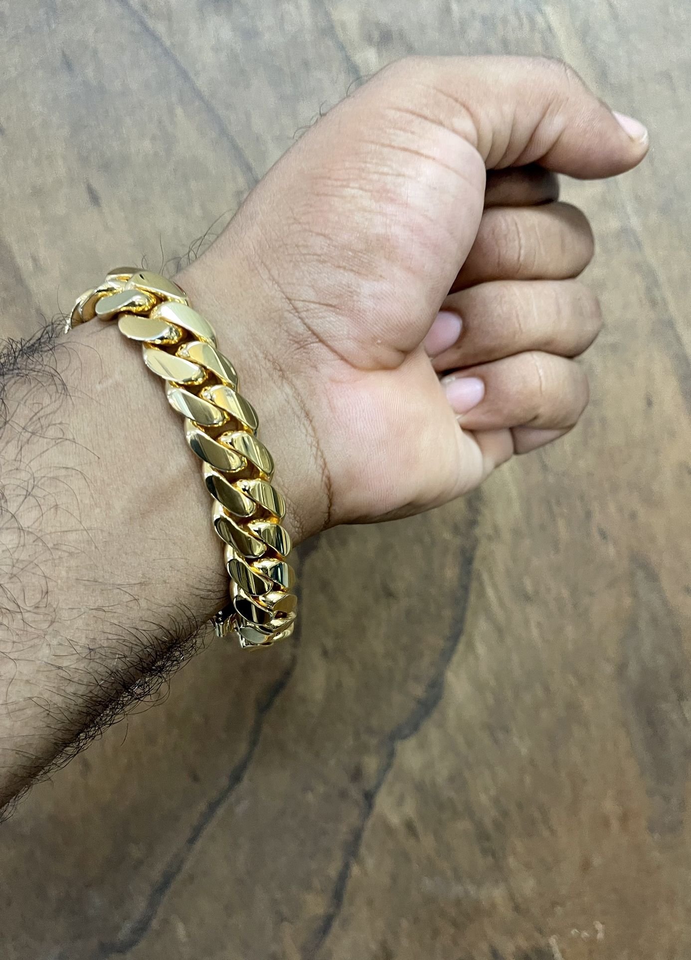 🏝️14mm 8” Miami Cuban Link Bracelet For An Everything Day Wear Strong 💪 🅿️lating Gold 14k On Silver