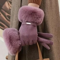 Women's Winter Gloves, Rabbit Faux Fur with Touch screen New