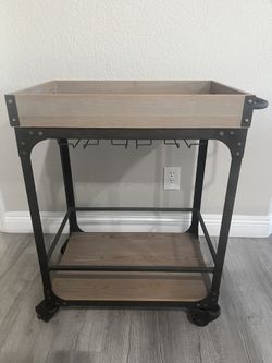 Franklin Bar Cart and Wine Rack Weathered Gray - Threshold™: Vintage Style Beverage Serving Cart with Locking Wheels