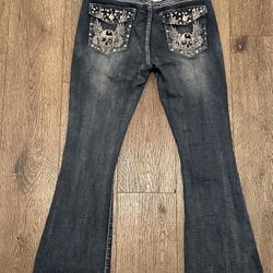 Sky Women's Western Flared Jeans Size 11 Angel Wings Skull Y2k