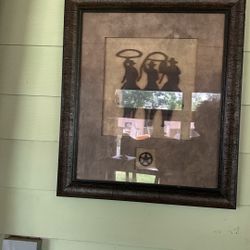 Western Themed Artwork Cowboy Metal Framed Under Glass 