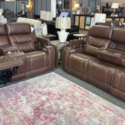 OM• $38 Initial • Brand New// Power Reclining Sofa And Loveseat 