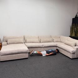 *Like New* Oversized Snuggle Down 173" Beige Sectional Couch - Retails $3550!!! Can Deliver (HUGE)