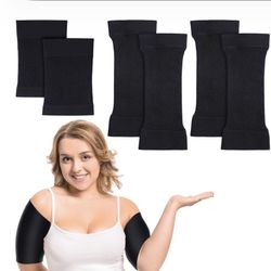 SATINIOR 3 Pairs Women Arm Shapers Plus Size Slimming Compression Sleeve Slim Upper Flabby Arm Wrap And 1 Pair Calf Compression Sleeves, Suitable For 
