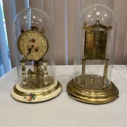 2 Vintage Anniversary Clocks & Movements with Glass Domes – 1 Restoration Project - 1 Complete