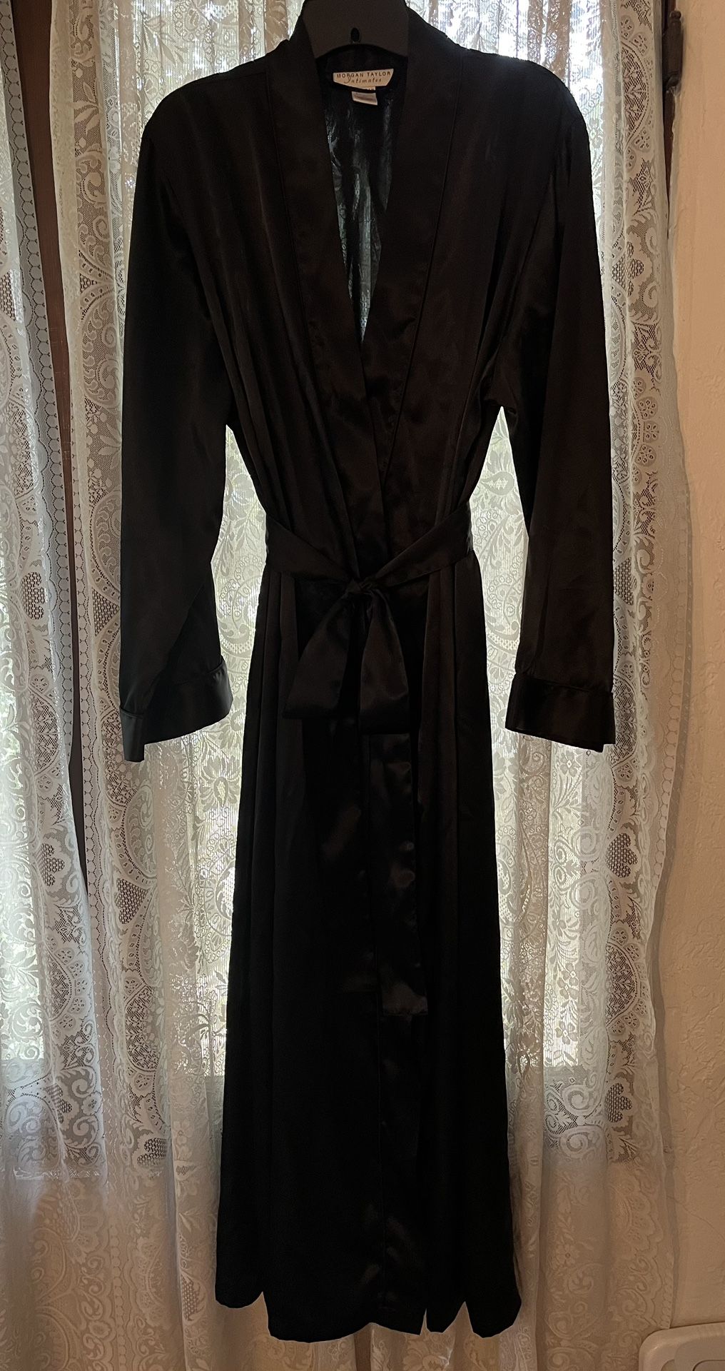 Full Length Black Satin Robe