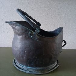 Antique Copper Coal Scuttle Hod Bucket w/Swing Handle