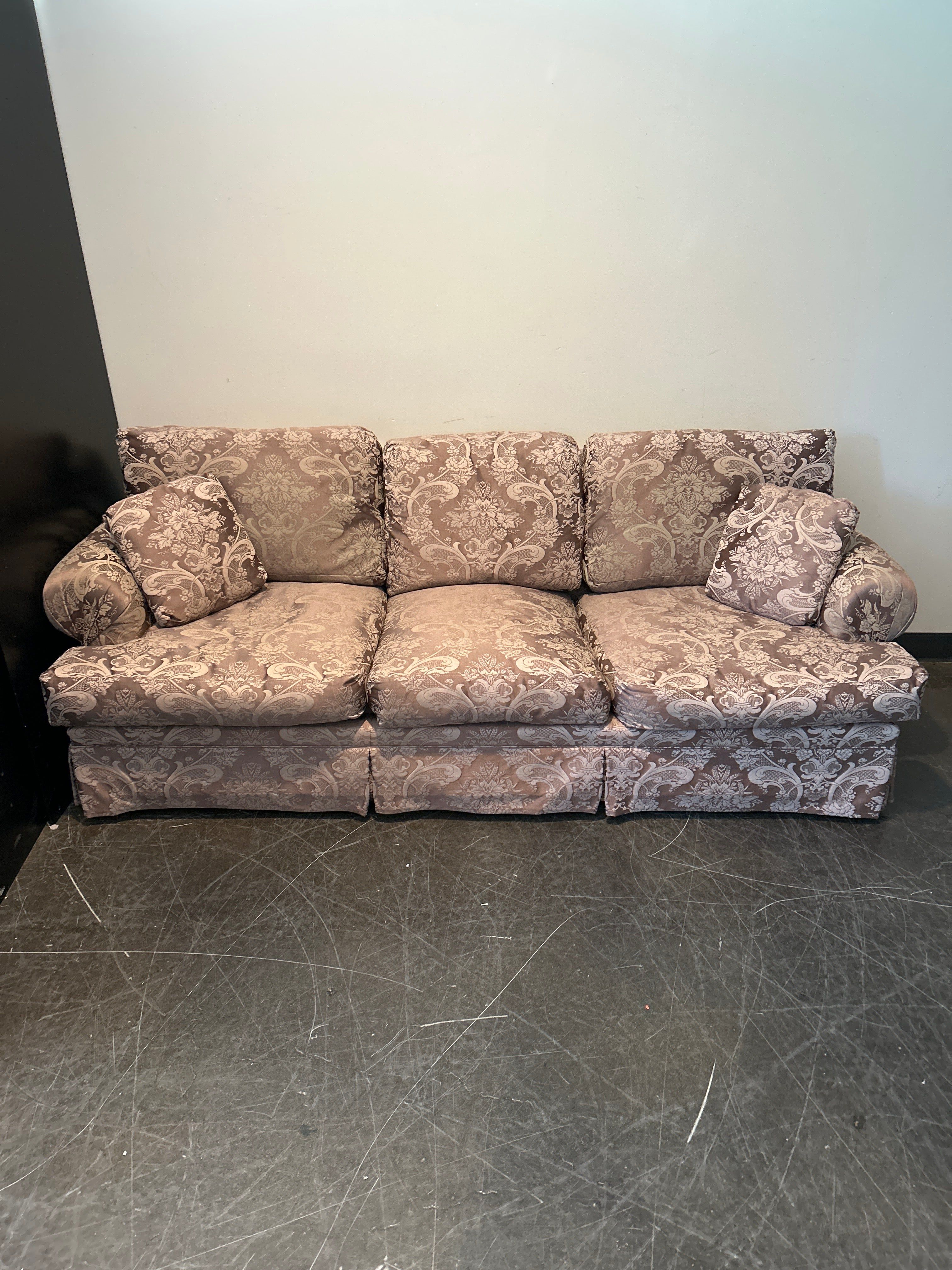 Damask Pattern Maroon Three Seat Sofa
