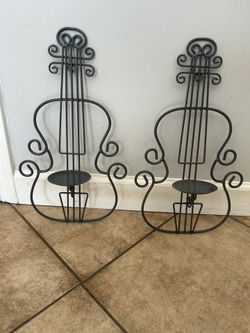 Metal Guitar Candle Holders Wall Hanging
