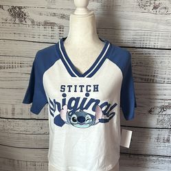 NWT women Disney Stitch Blue and White Tee size small 