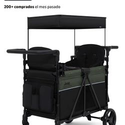 Delta Children Premium Stroller - Jeep Aries for 2 children with convertible seats, adjustable push and pull handles, removable canopy, and flat fold,