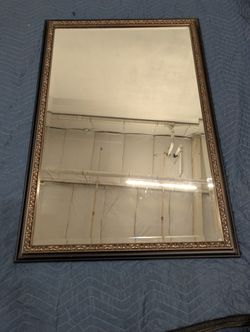 Substantial Rectangular Wall Mirror with Ornate Dark Frame