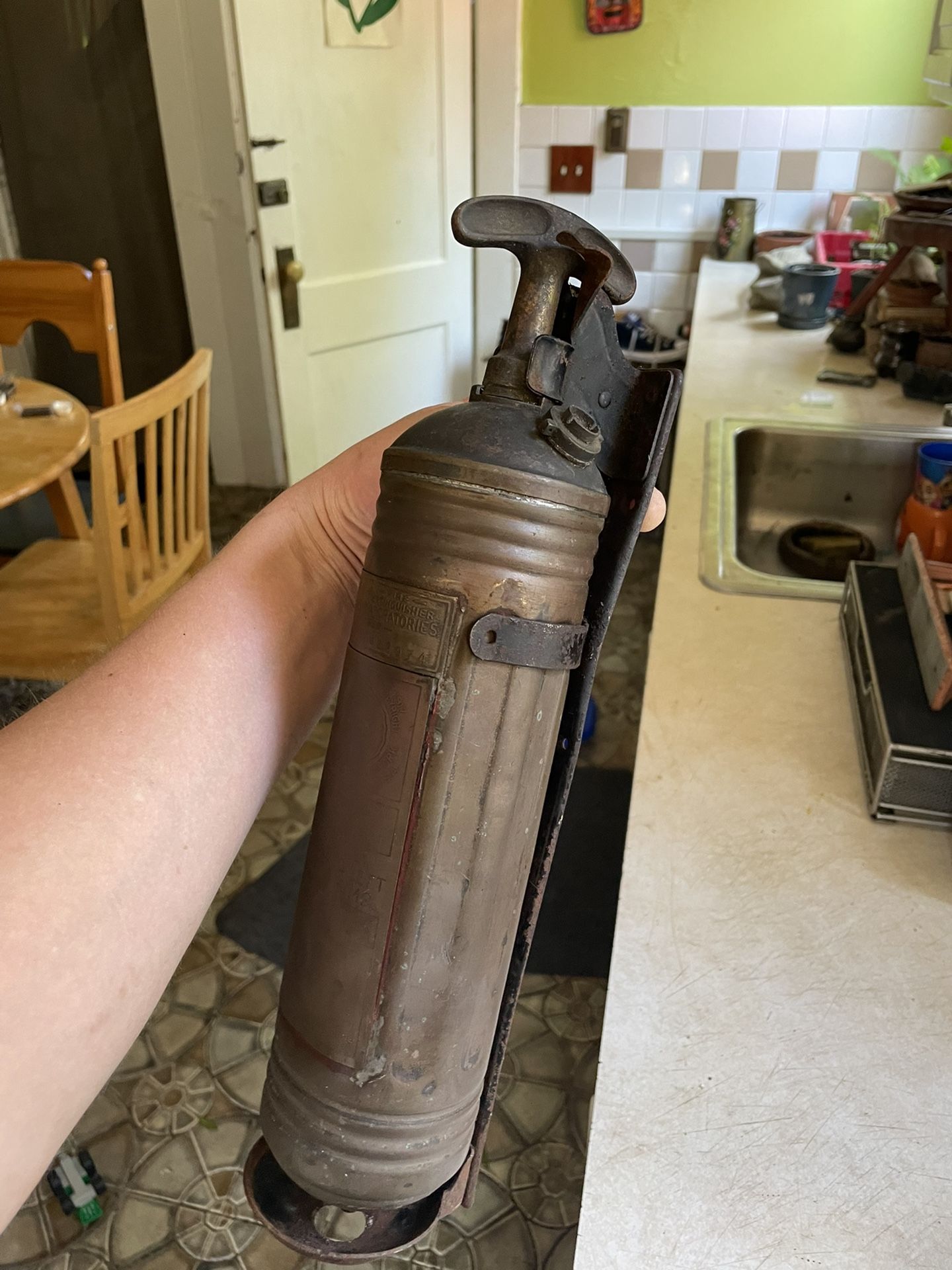 Antique Fire Extinguisher & Mount.