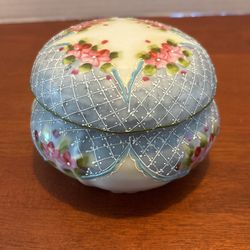 Vintage Hand Painted Trinket Box Floral Man In Japan, 5” X 3 1/2” B35