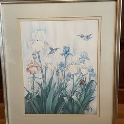 1987 Framed Carmel Forest “Coral & White Irises III” Signed Artist Proof Lithograph