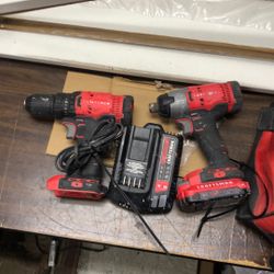1003 Craftsman CMCF800 20v Lithium Ion 1/2” Drill Driver 1/4” Hex Impact Driver W/ Battery & Charger 010391